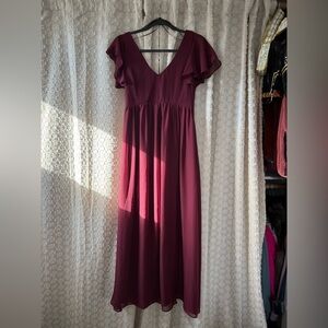 Birdy Grey Cabernet Wine Maxi Dress with Flutter Sleeves Hannah Empire